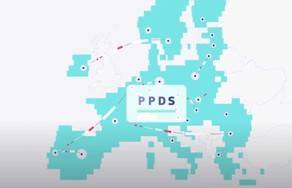 PPDS text superimposed on a map of Europe with connecting dots